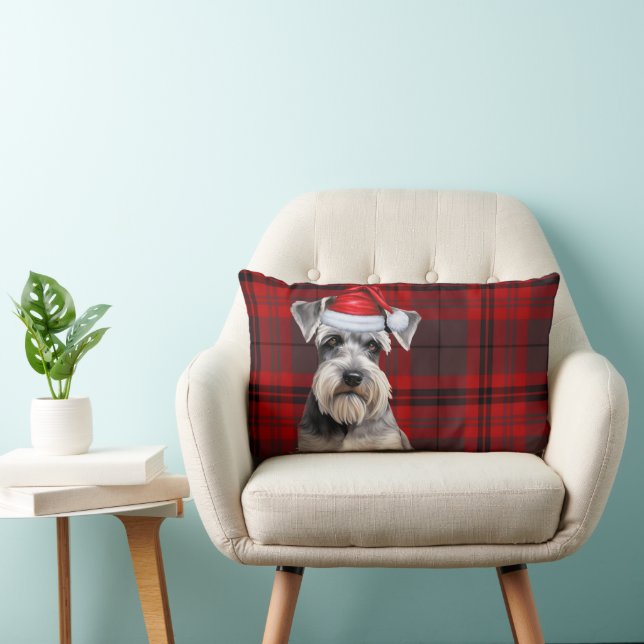 Dog Lover Christmas Schnauzer Holiday Plaid Lumbarkudde (Stol)