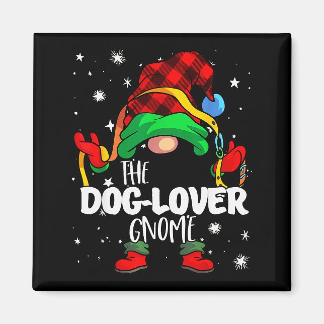 Dog Lover Gnome Red Buffalo Plaid Matching Family  Magnet (Framsidan)
