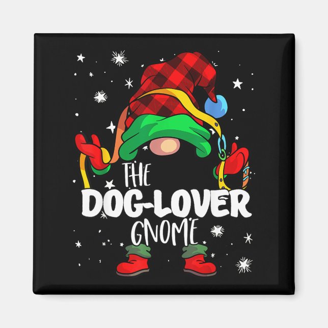 Dog Lover Gnome Red Buffalo Plaid Matching Family  Magnet (Framsidan)