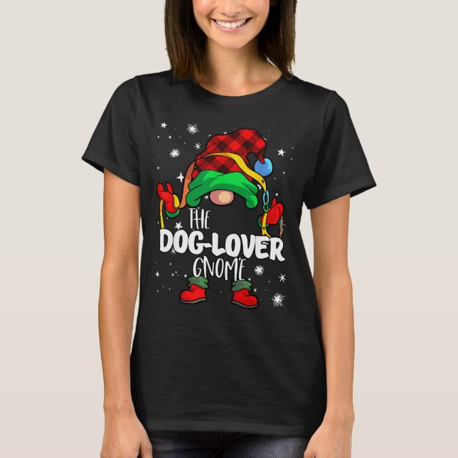Dog Lover Gnome Red Buffalo Plaid Matching Family  T Shirt (Framsida)