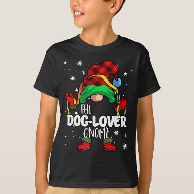 Dog Lover Gnome Red Buffalo Plaid Matching Family  T Shirt (Framsida)