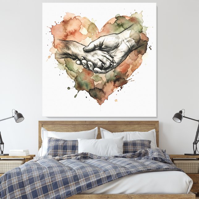 Dog Lover Human Animal Bond Watercolor Heart Canvastryck (Insitu (sovrum))
