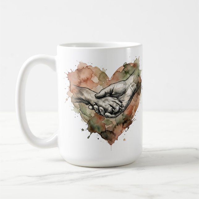 Dog Lover Human Animal Bond Watercolor Heart Kaffemugg (Vänster)