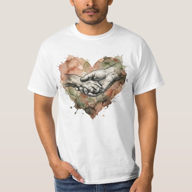 Dog Lover Human Animal Bond Watercolor Heart T Shirt (Framsida)