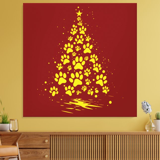Dog Lover Paw Print Christmas Tree 4 Canvastryck (Insitu (Vardagsrum))