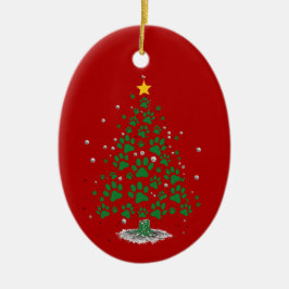Dog Lover Paw Print Christmas Tree Julgransprydnad Keramik