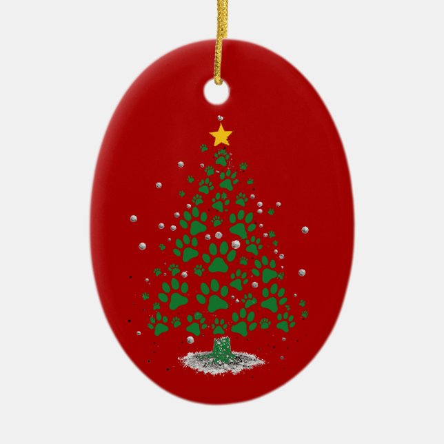 Dog Lover Paw Print Christmas Tree Julgransprydnad Keramik (Framsidan)