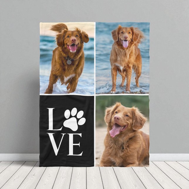 Dog Lover Paw Print Cute Pet 3 Photo Collage  Fleecefilt (Skapare uppladdad)