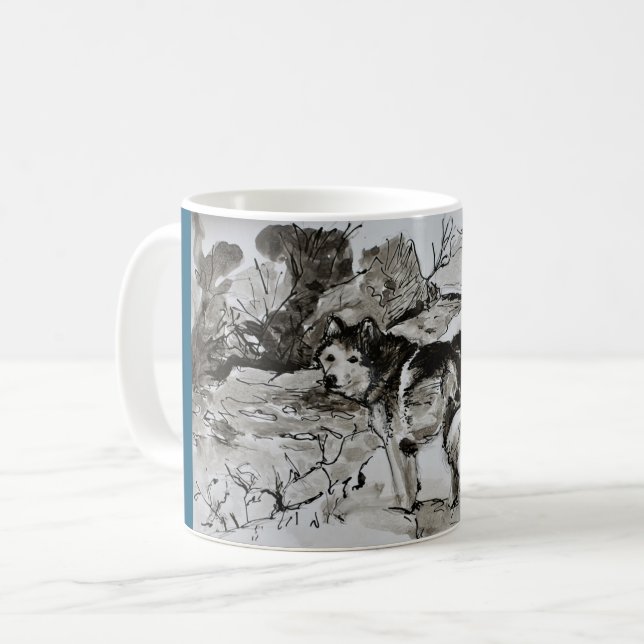 Dog Lover Tea Coffee Mug Cup, Husky Malamute Blue Kaffemugg (Framsida vänster)