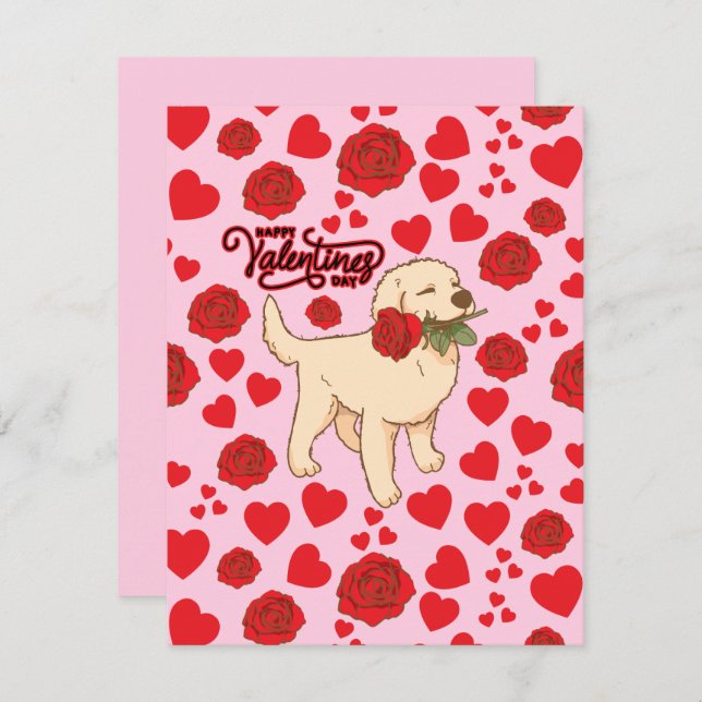 Dog Lover Valentine’s Day Card in Pink Anteckningskort (Fram/baksida)