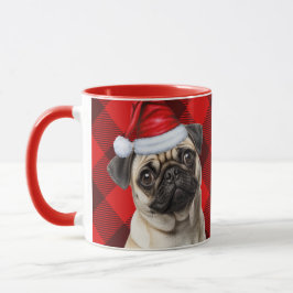 Dog Lover's Pug Holiday Red Buffalo Plaid Mugg