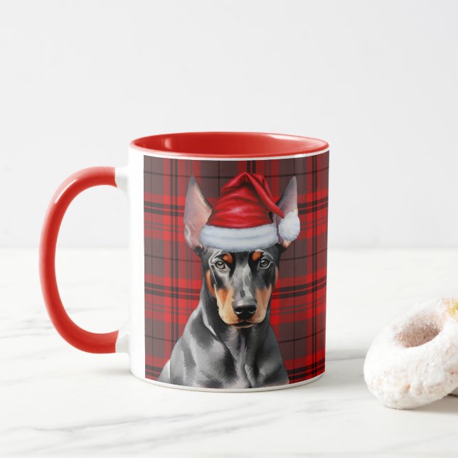 Dog Lover's Red Plaid Doberman Pinscher Holiday Mugg (Med munk)