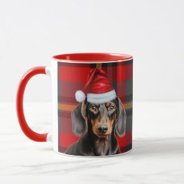 Dog Lover's Red Plaid Smooth Dachshund Holiday Mugg