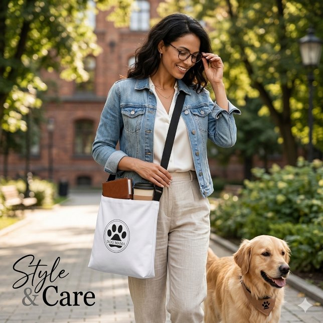 Dog Mama Anpassad Text Tassavtryck Axelväska (Dog Mama Custom Text Paw Print Crossbody Bag)