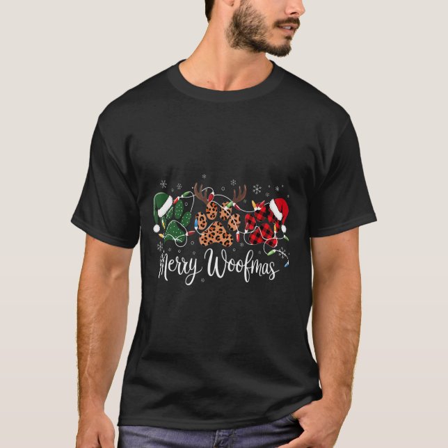 Dog Mama Merry Woofmas Christmas  T Shirt (Framsida)