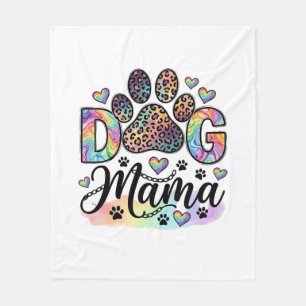 Dog Mama Paw Leopard Regnbåge Vattenfärg Hjärtan_1 Fleecefilt