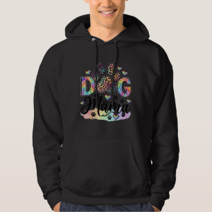 Dog Mama Paw Leopard Regnbåge Vattenfärg Hjärtan_1 Hoodie