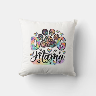 Dog Mama Paw Leopard Regnbåge Vattenfärg Hjärtan_1 Kudde