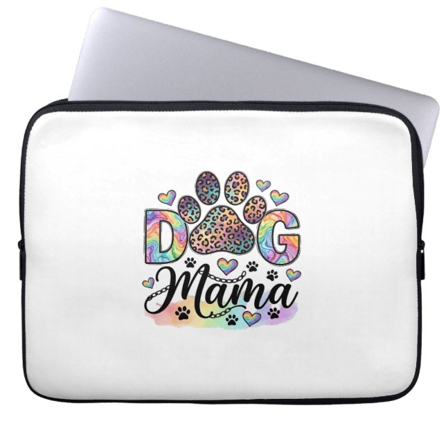 Dog Mama Paw Leopard Regnbåge Vattenfärg Hjärtan_1 Laptop Fodral (Framsidan)