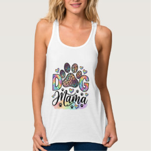 Dog Mama Paw Leopard Regnbåge Vattenfärg Hjärtan_1 Linne Med Racerback