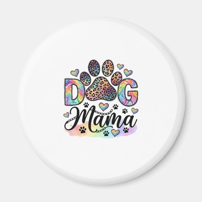 Dog Mama Paw Leopard Regnbåge Vattenfärg Hjärtan_1 Magnet (Framsidan)