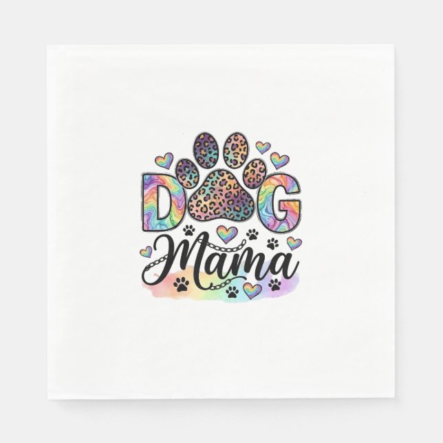 Dog Mama Paw Leopard Regnbåge Vattenfärg Hjärtan_1 Pappersservett (Framsidan)