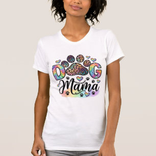 Dog Mama Paw Leopard Regnbåge Vattenfärg Hjärtan_1 T Shirt