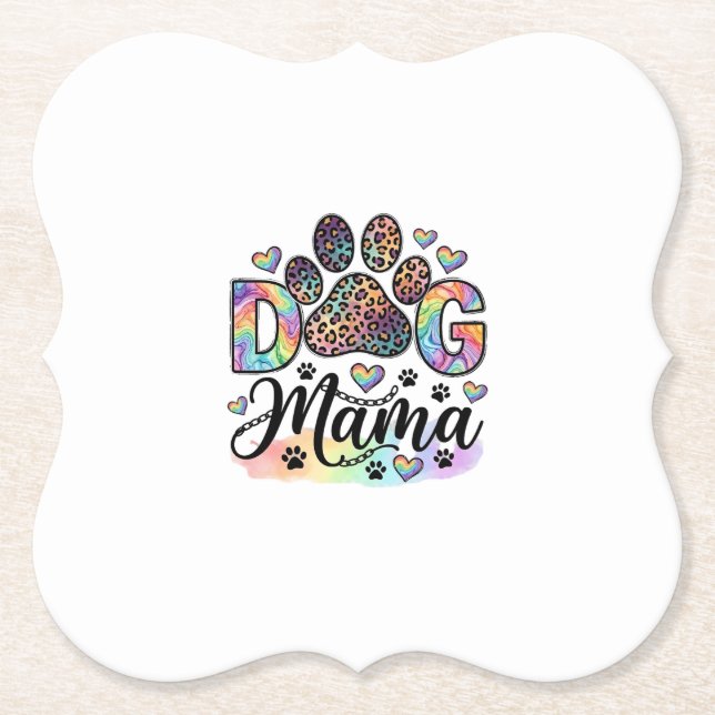 Dog Mama Paw Leopard Regnbåge Vattenfärg Hjärtan_1 Underlägg Papper (Framsida)