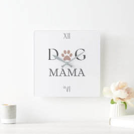 Dog Mama Paw Print, Mothers Day & Birthday   Fyrkantig Klocka