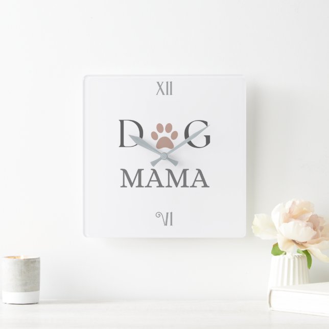 Dog Mama Tassavtryck, Mors dag & födelsedag   Fyrkantig Klocka (Hem)