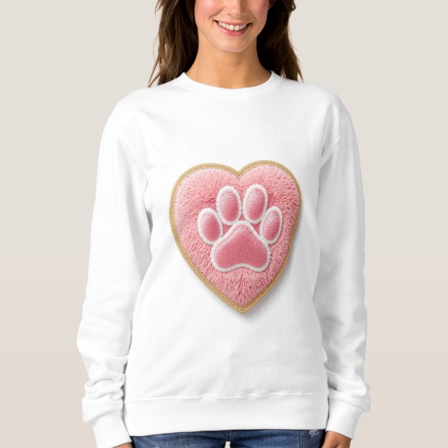 Dog Mom Chenille Broderi Tröja | Hjärta Paw (Framsida)