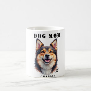 Dog Mom Enkel Modern Hund Namn & Foto Anpassad Kaffemugg