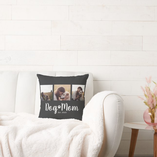 Dog Mom Established Elegant Script Black 3 Photo  Kudde (Soffa)