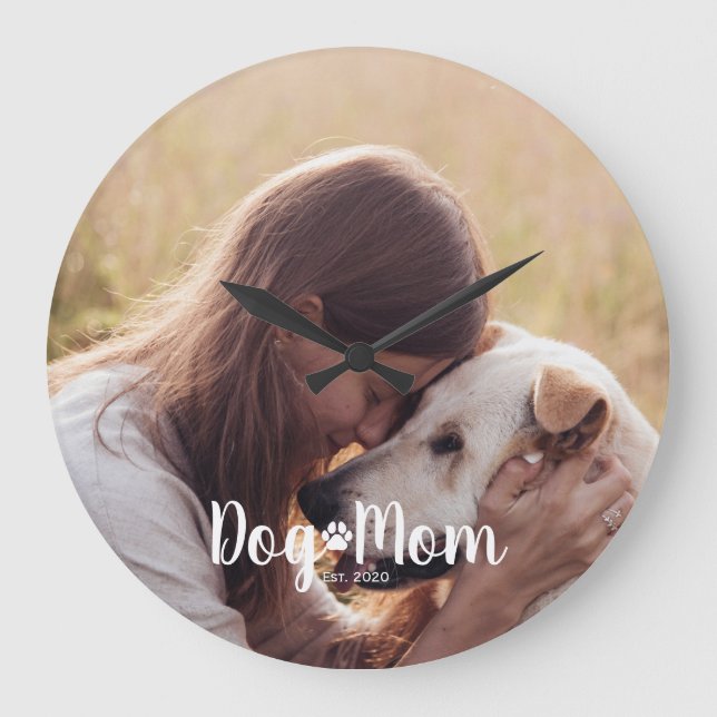 Dog Mom Established Script Foto Stor Klocka (Framsida)