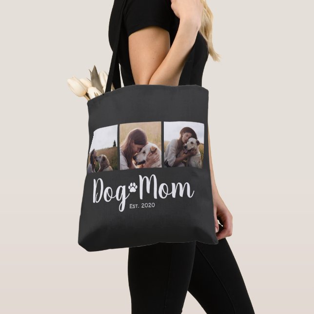 Dog Mom Established Script Svart 3 Foto  Tygkasse (Närbild)