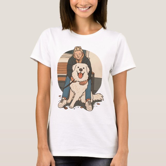 Dog Mom Hugging Fluffy Puppy Cute Pet Moment T Shirt (Framsida)