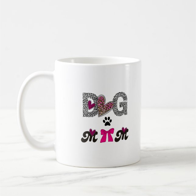 Dog Mom Leopard Heart Mug -Mom Lover Gift  Kaffemugg (Vänster)