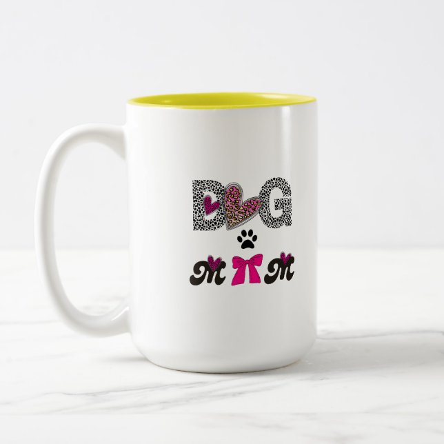 Dog Mom Leopard Heart Mug -Mom Lover Gift  Två-Tonad Mugg (Vänster)
