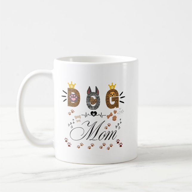 Dog Mom Leopard Print Paw Design/Leopard Dog Mom Kaffemugg (Vänster)