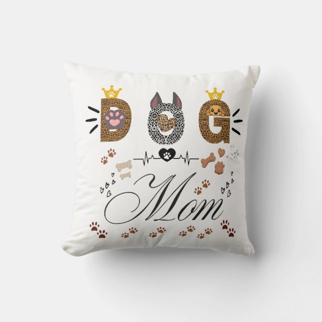 Dog Mom Leopard Print Paw Design/Leopard Dog Mom Kudde (Framsida)