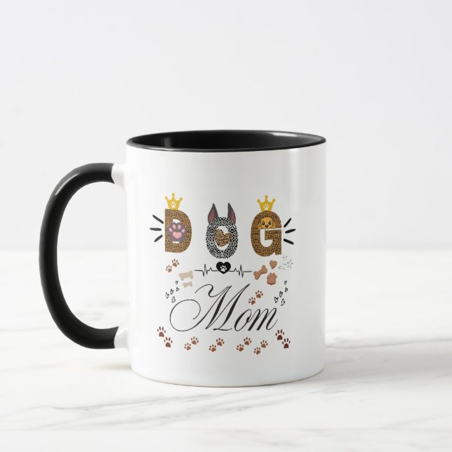 Dog Mom Leopard Print Paw Design/Leopard Dog Mom Mugg (Vänster)
