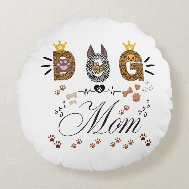Dog Mom Leopard Print Paw Design/Leopard Dog Mom Rund Kudde (Framsidan)
