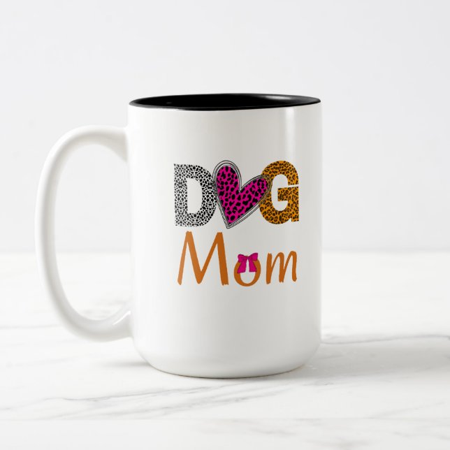 Dog Mom Leopard Print/Trending Dog  Lover Gift Två-Tonad Mugg (Vänster)