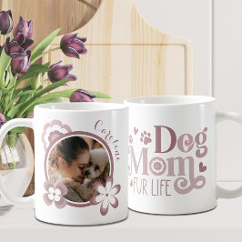 Dog Mom Retro Blommor Ljus Rosa Anpassad Foto Kaffemugg