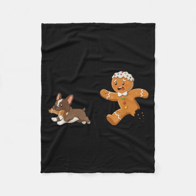 Dog Mom Shirt Gingerbread Chasing French Bulldog C Fleecefilt (Framsidan)