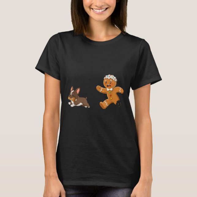 Dog Mom Shirt Gingerbread Chasing French Bulldog C T Shirt (Framsida)