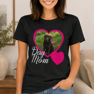 Dog Mom Skrift Rosa Hjärta Foto Svart T Shirt