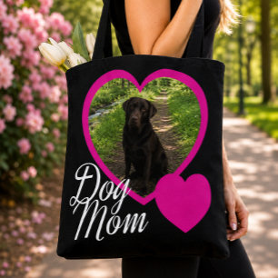 Dog Mom Skrift Rosa Hjärtfoto Svart Tygkasse