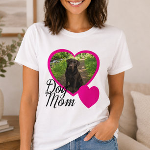 Dog Mom Skript Rosa Hjärta Foto Vitt T Shirt