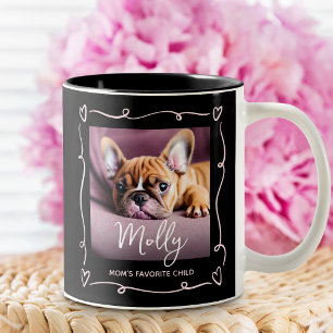 Dog Mom's Favorit Barn Foto Hjärtan Doodles Svart Två-Tonad Mugg